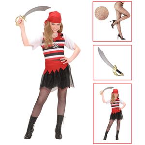 Vestito Carnevale + Accessori Piratessa Vestito Sciabola Calze 5/7 Anni Travestimento - 5853+4750r+7007b