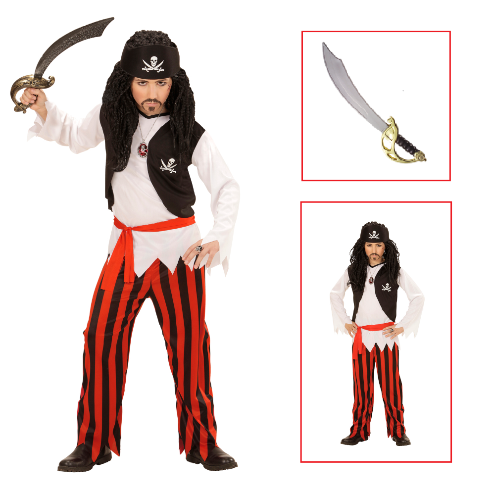 Vestito Carnevale + Accessori Pirata Costume Sciabola 8/10 Anni Travestimento - 0723+7007b