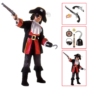 Vestito Carnevale + Accessori Capitano Pirata Costume Set Accessori Pistola 11/13 Anni Travestimento - 3883+8214k+04859