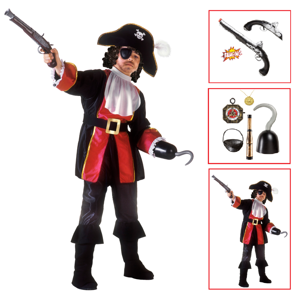 Vestito Carnevale + Accessori Capitano Pirata Costume Set Accessori Pistola 5/7 Anni Travestimento - 3883+8214k+04859