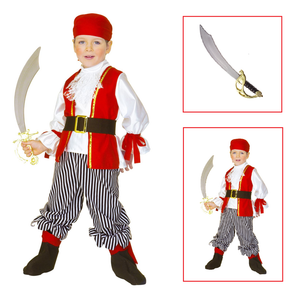 Vestito Carnevale + Accessori Pirata Costume Sciabola 4/5 Anni Travestimento - 4381+7007b