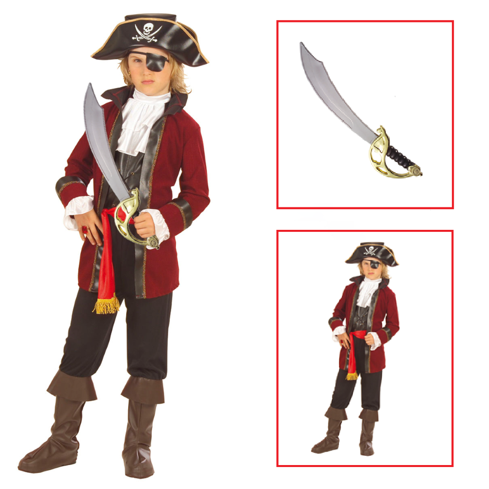 Vestito Carnevale + Accessori Pirata Dell'isola Del Tesoro Costume Sciabola 8/10 Anni Travestimento - 5559+7007b
