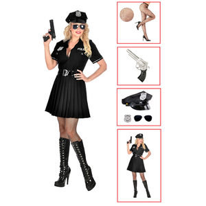 Vestito Carnevale + Accessori Poliziotta Vestito Pistola Calze Cappello Occhiali Tg L Travestimento - 0508 Adulto+2775p+4750r+95719