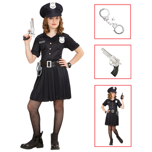 Vestito Carnevale + Accessori Poliziotta Costume Pistola Manette 5/7 Anni Travestimento - 6555+2413d+2775p