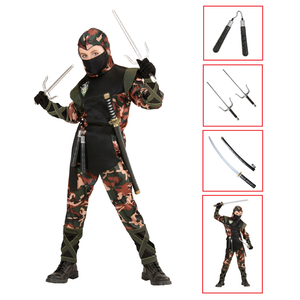 Vestito Carnevale + Accessori Soldato Ninja Costume Nunchaku Spada Sai Spada Giapponese Ninja con Fodero 5/7 Anni Travestimento - 7652+6766n+8711s+2728q
