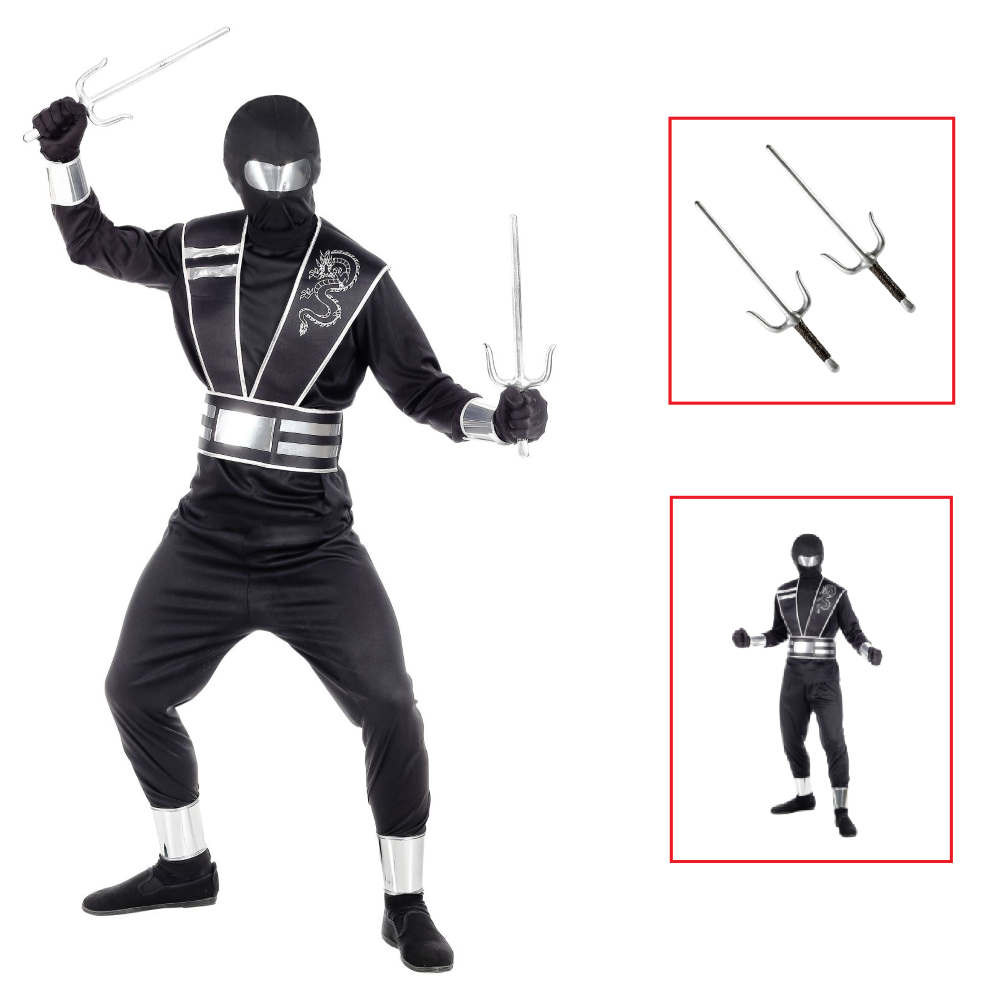 Vestito Carnevale + Accessori Mirror Ninja Costume Spada Sai 8/10 Anni Travestimento - 0011+8711s