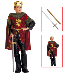 Vestito Carnevale + Accessori Cavaliere Reale Costume Corona Spada con Fodero 5/7 Anni Travestimento - 3710+7001c