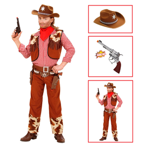 Vestito Carnevale + Accessori Cowboy Costume Cappello Pistola con Suono 8/10 Anni Travestimento - 5880+2475k+2783p