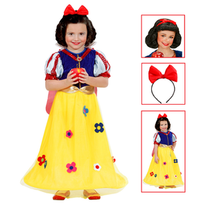 Vestito Carnevale + Accessori Principessa Delle Fiabe Costume Fiocco Parrucca 2/3 Anni Travestimento- 1285+00829+1926n