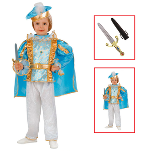 Vestito Carnevale + Accessori Principe Azzurro Costume Pugnale con Gemme e Fodero 2/3 Anni Travestimento - 4920+7003p
