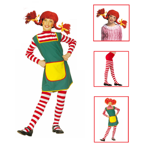 Vestito Carnevale + Accessori Naughty Girl Pippi Costume Parrucca Calze 11/13 Anni Travestimento - 3607+01234+6288m