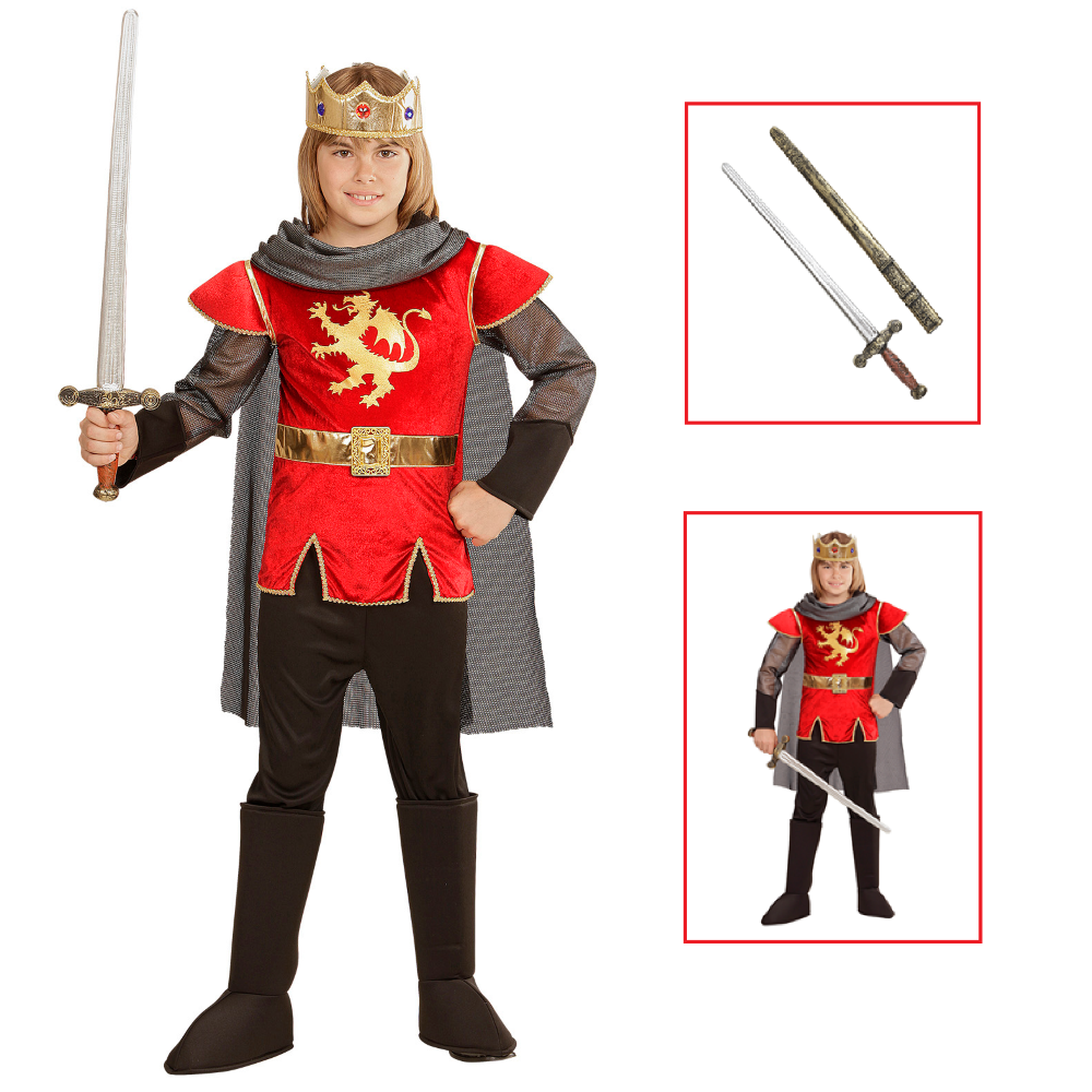 Vestito Carnevale + Accessori Re Artù Costume Spada Antica con Fodero 11/13 Anni Travestimento - 0549+86244