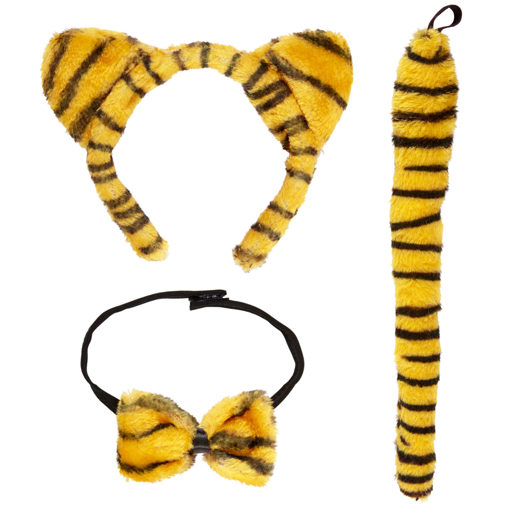 Set Tigrotta Cerchietto Orecchie Farfallino Coda Accessori Abito Vestito Travestimento Carnevale Bambina