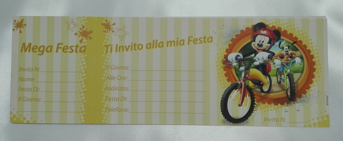 Inviti Festa Biglietti Topolino e Pippo DISNEY Bicicletta 15 Pz - 420236