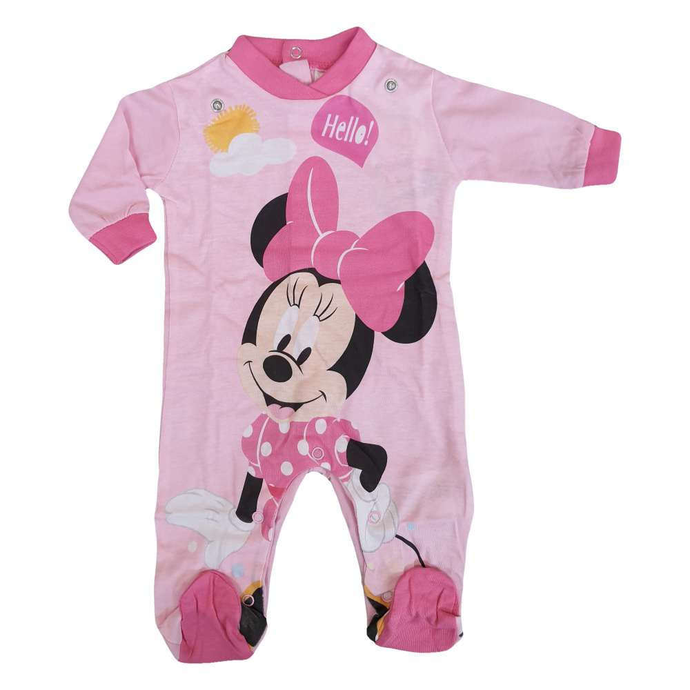 Tutina Lunga con Piedini + Bavetto Minnie Mouse DISNEY 100% Cotone 0/6 Mesi - Min1729/1
