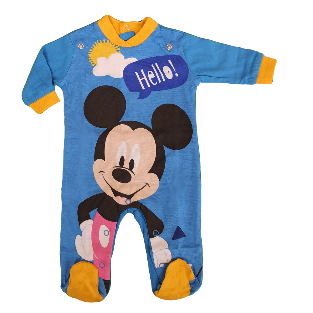 Tutina Lunga con Piedini + Bavetto Mickey Mouse DISNEY Topolino 100% Cotone 0/6 Mesi - Mic1728/3