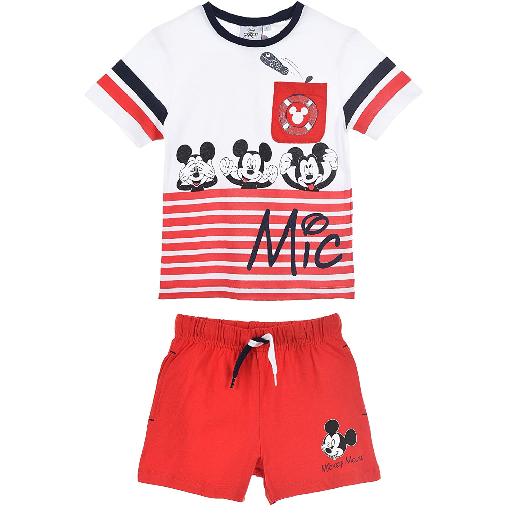 Completo Estivo Mickey Mouse DISNEY Topolino Short + T-Shirt Bambino Sun City 3/8 Anni - Ue1168rosso