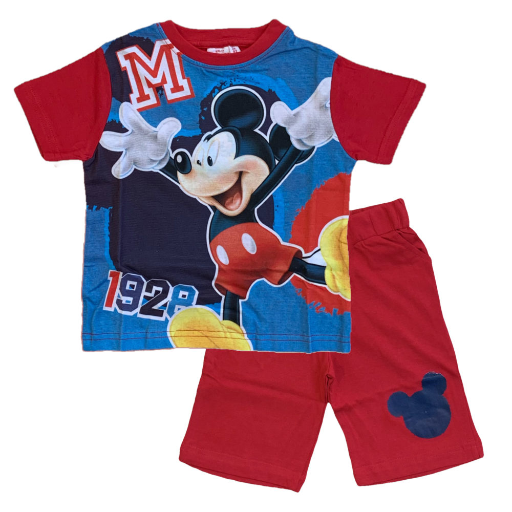 Completo Estivo Mickey Mouse DISNEY Topolino Short + T-Shirt Bambino 2/6 Anni - Mic2022-0760rosso