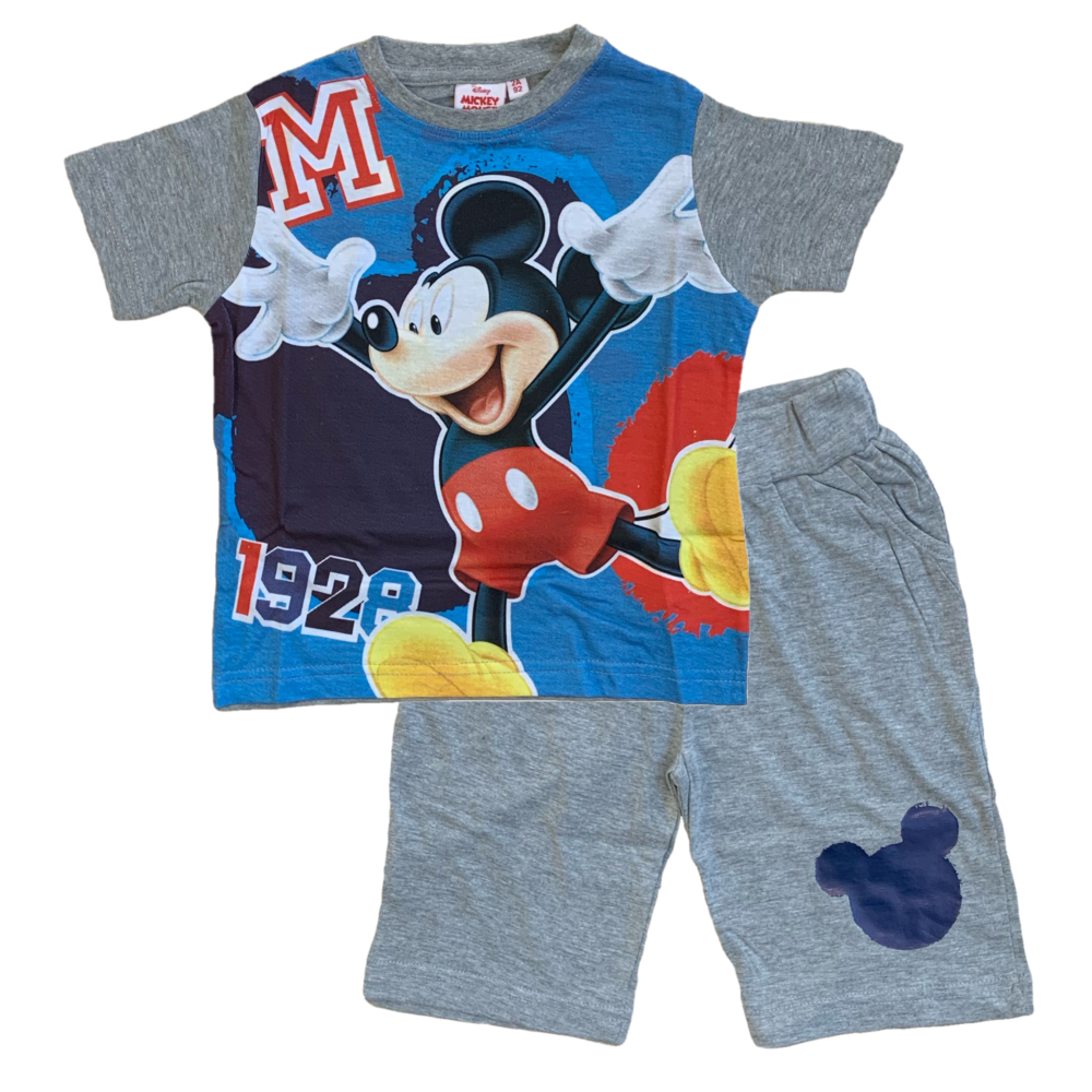 Completo Estivo Mickey Mouse DISNEY Topolino Short + T-Shirt Bambino 2/6 Anni - Mic2022-0760grigio