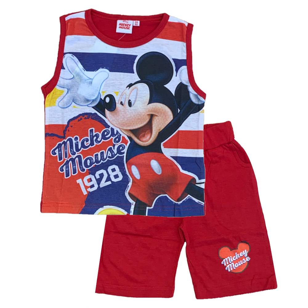 Completo Estivo Mickey Mouse DISNEY Topolino Short + Canotta Bambino 2/6 Anni - Mic2022-0538rosso