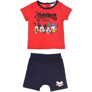 Completo Estivo Mickey Mouse DISNEY Topolino Short + T-Shirt Neonato Bambino Sun City 6/24 Mesi - Ue0063rosso