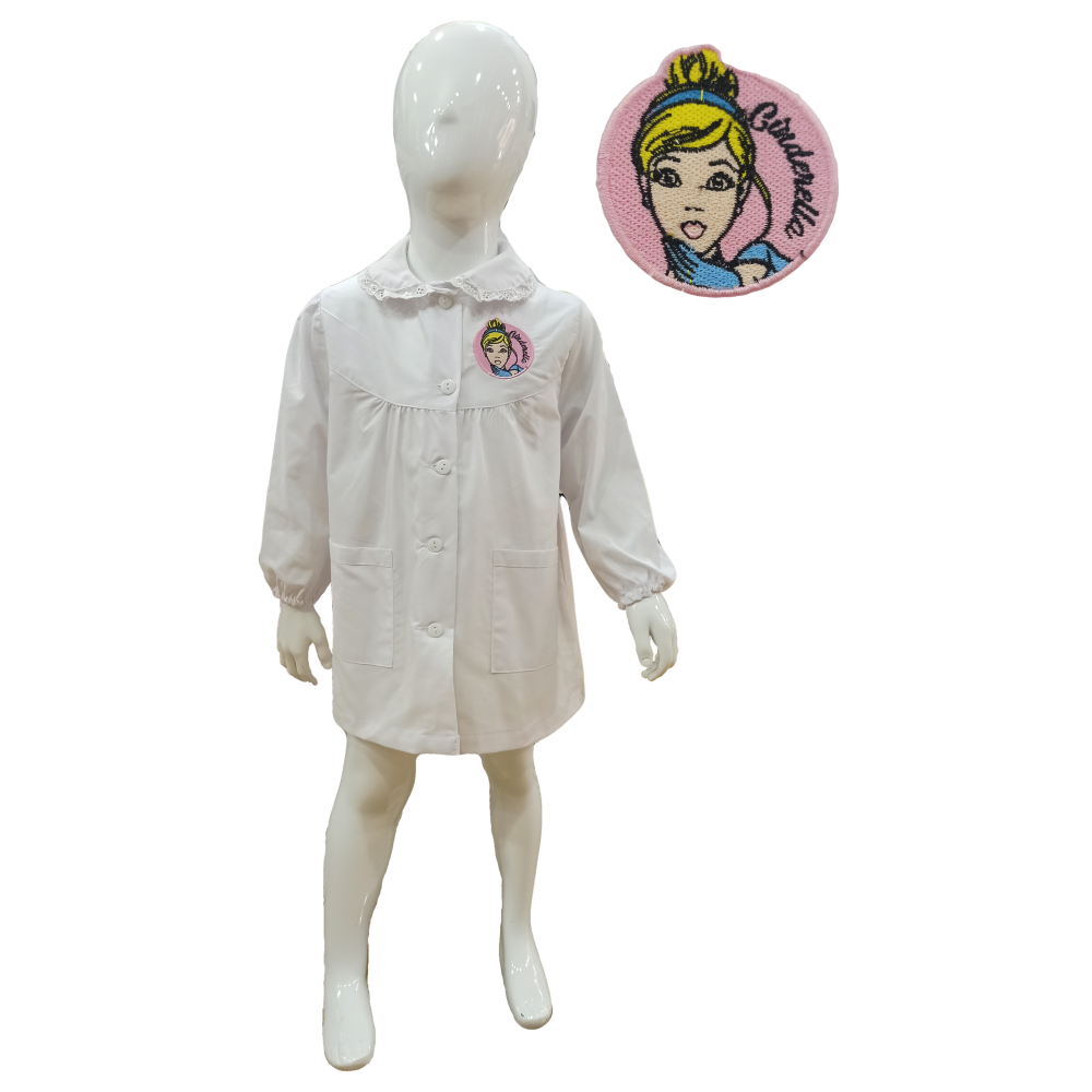 Grembiule Principesse DISNEY Cenerentola Scuola Asilo Ricamato Bianco Cotone - Pri0181