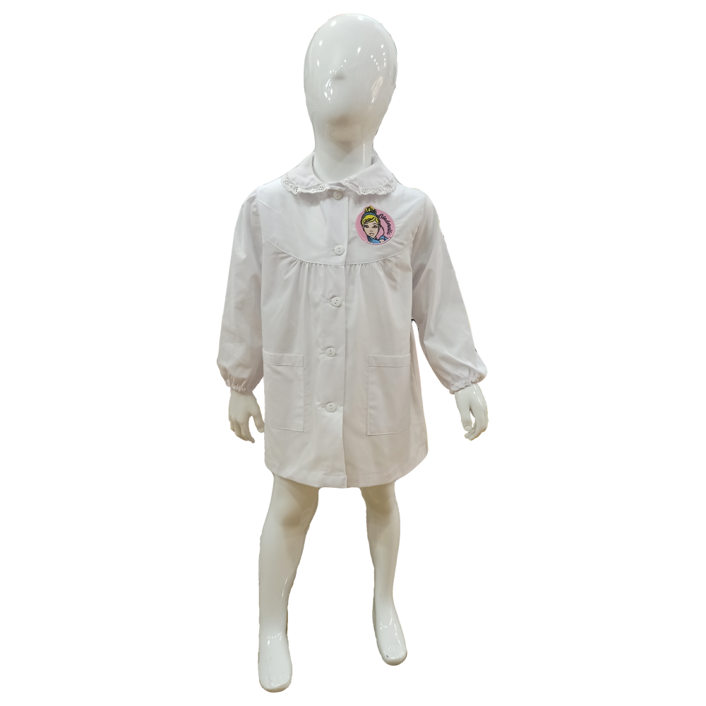 Grembiule Principesse DISNEY Cenerentola Scuola Asilo Ricamato Bianco Cotone - Pri0181