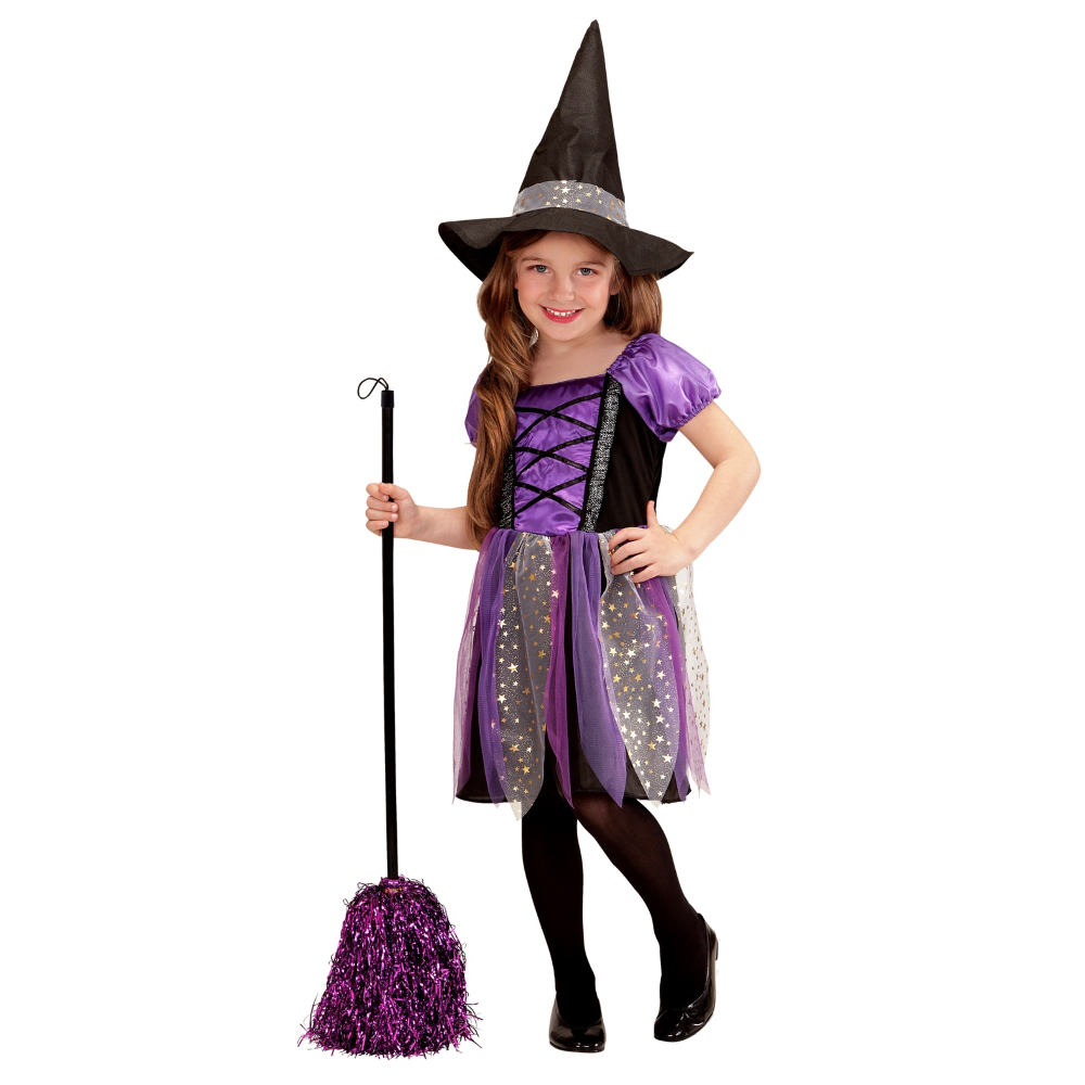 Vestito Carnevale + Accessori Strega Vestito Cappello Scopa in Fili di Lamè Halloween Bambina 4/5 Anni - 0026+52776