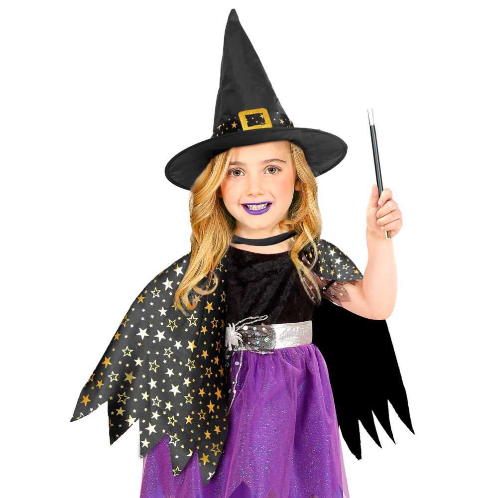 Set Travestimento Strega Cappello Mantello Accessori Carnevale Halloween - 00283