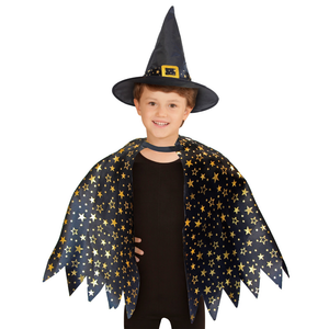 Set Travestimento Strega Cappello Mantello Accessori Carnevale Halloween - 00283