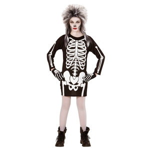 Costume Vestito Abito Travestimento Carnevale Halloween Bambina Scheletro Bianco - 0036