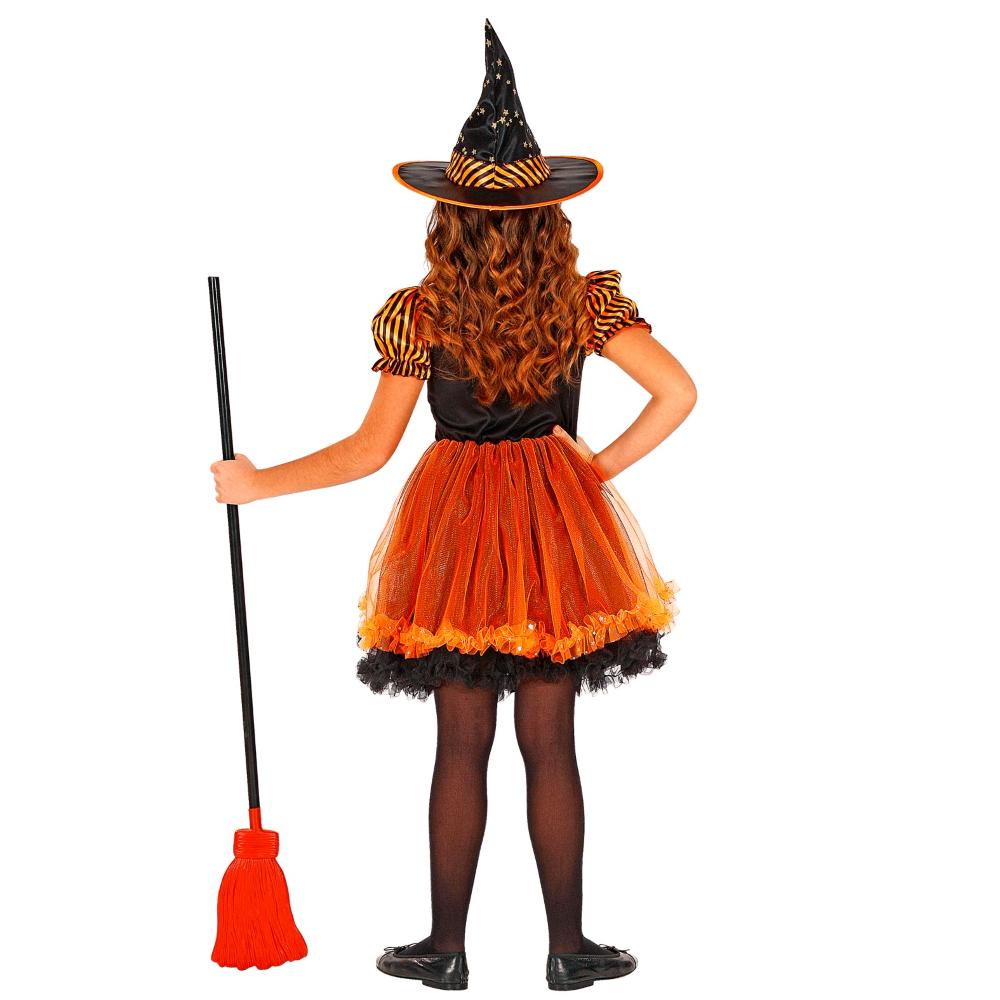 Vestito Carnevale + Accessori Strega Vestito Cappello Scopa Storta Halloween Bambina 8/10 Anni - 0181+03231