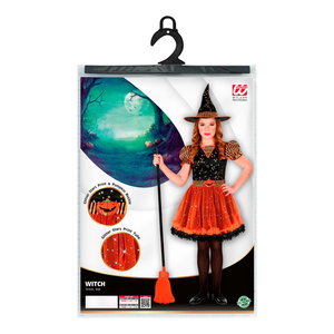 Vestito Carnevale + Accessori Strega Vestito Cappello Scopa Storta Halloween Bambina 8/10 Anni - 0181+03231