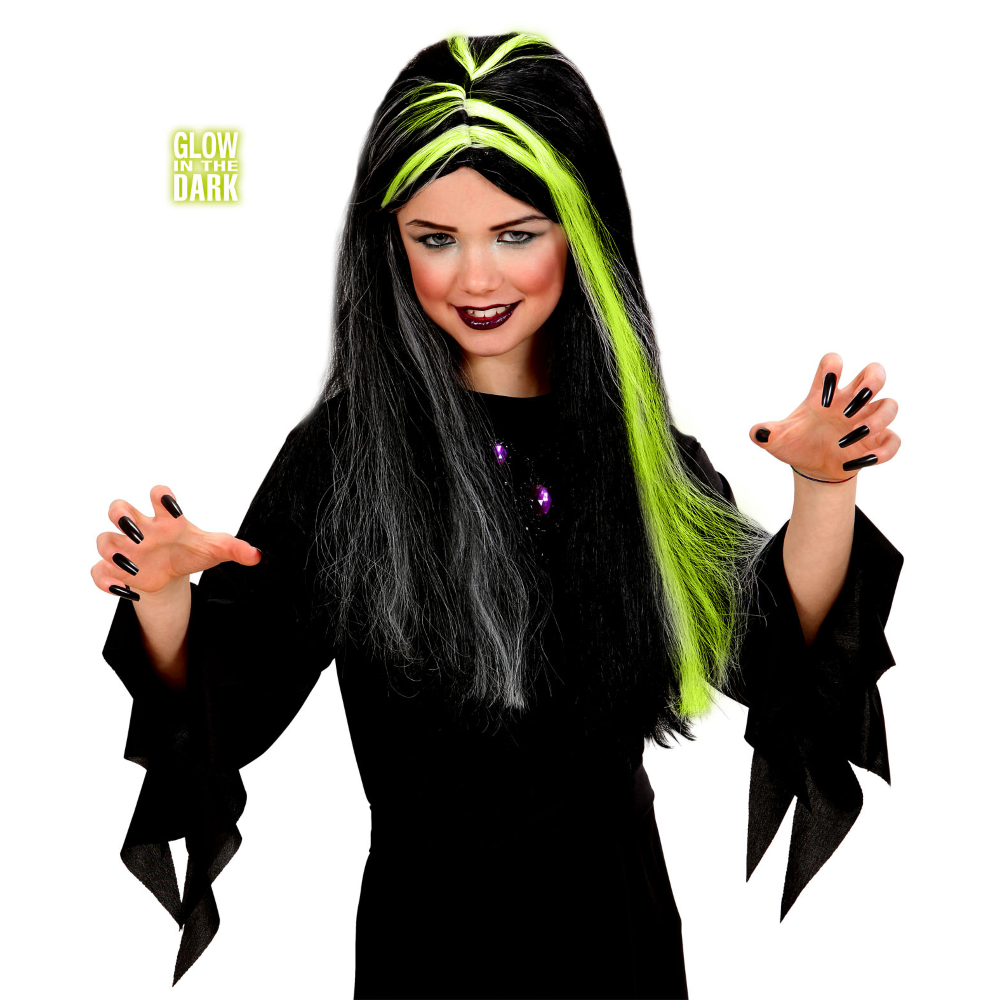Vestito Carnevale + Accessori Strega Vestito Cappello Scopa Parrucca Halloween Bambina 5/7 Anni - 3857+6279s+03231