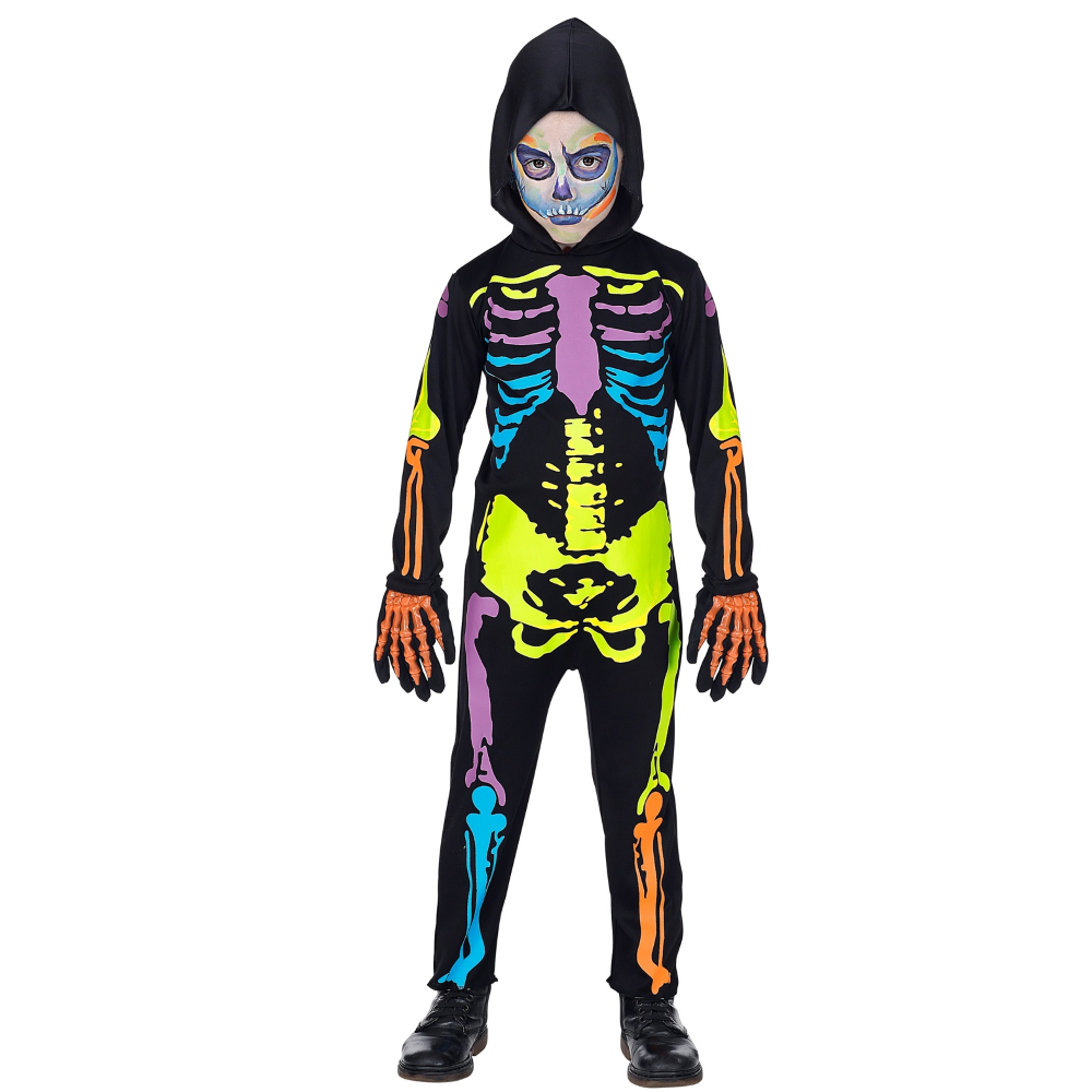 Costume Vestito Abito Travestimento Carnevale Halloween Scheletro Colorato Bambino - 7027