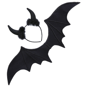 Set Travestimento Diavolo Nero Corna e Ali Accessori Carnevale Halloween - 8236s