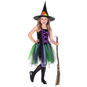 Vestito Carnevale + Accessori Strega Vestito Cappello Scopa Halloween Bambina 3/4 Anni - 96539+03231