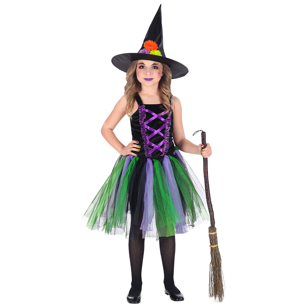 Vestito Carnevale + Accessori Strega Vestito Cappello Scopa Halloween Bambina 3/4 Anni - 96539+03231