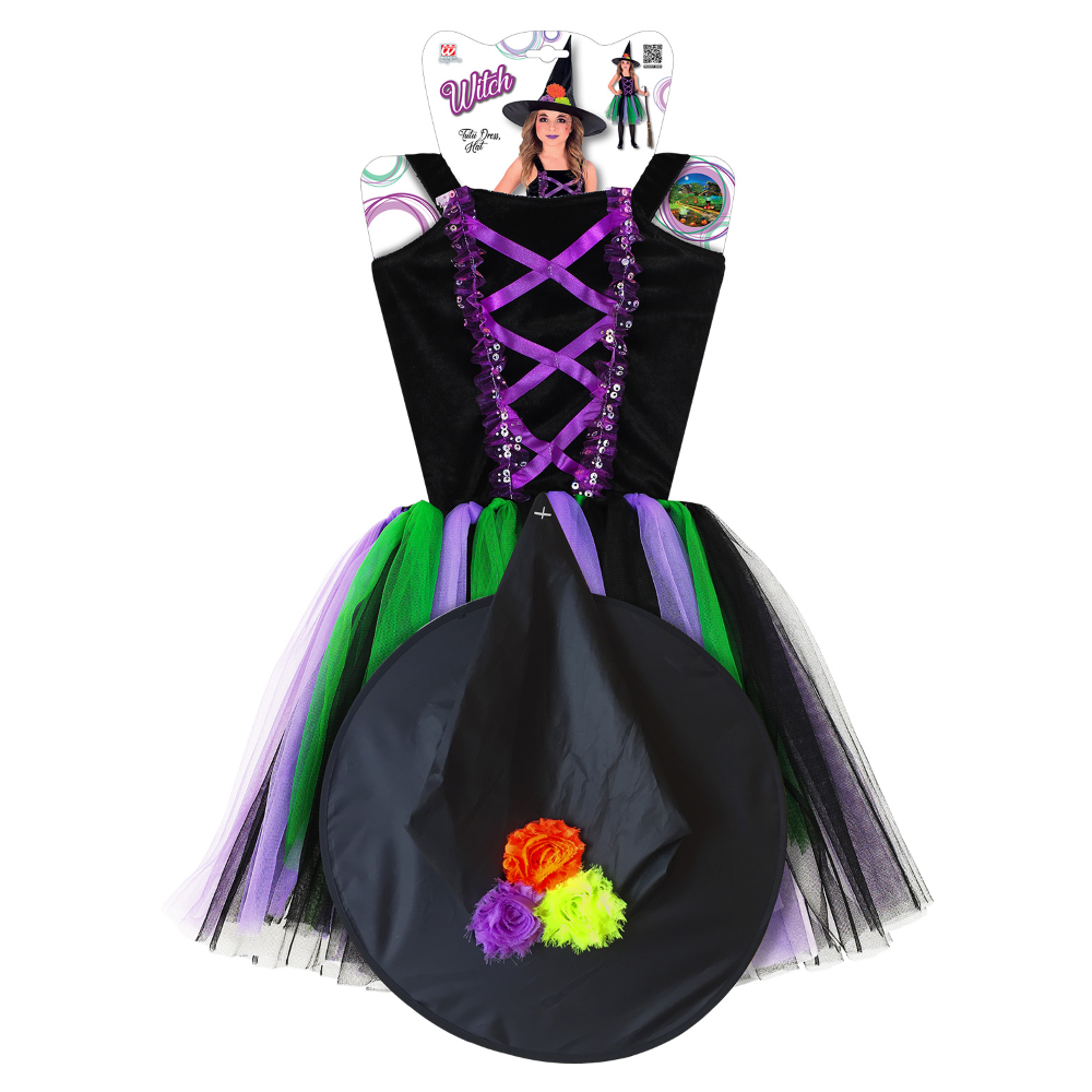 Vestito Carnevale + Accessori Strega Vestito Cappello Scopa Halloween Bambina 3/4 Anni - 96539+03231