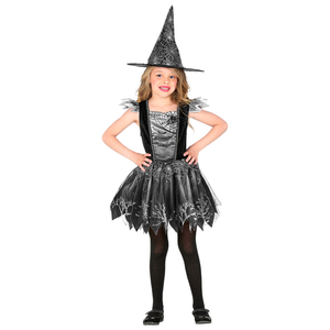 Vestito Carnevale + Accessori Witch Vestito Cappello Scopa 5/7 Anni Halloween Bambina - 9736+9835w