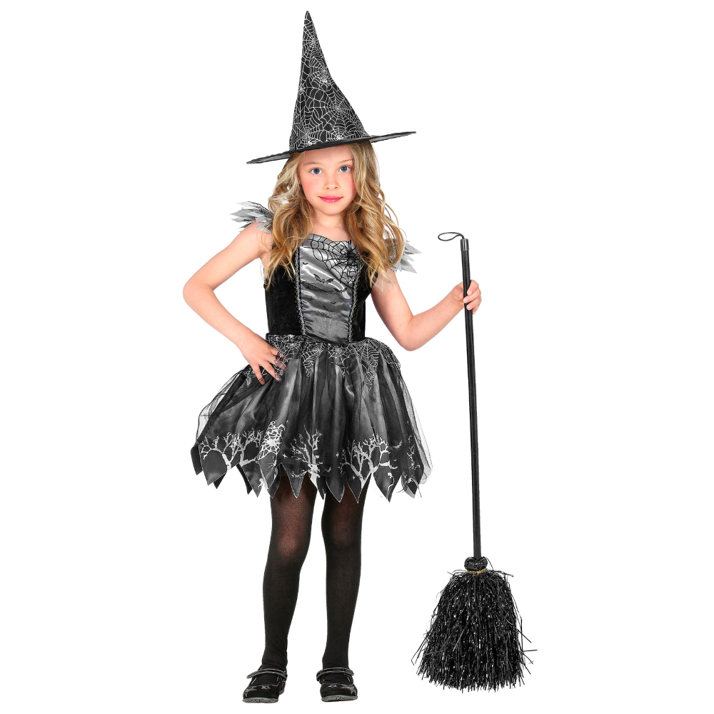 Vestito Carnevale + Accessori Witch Vestito Cappello Scopa Halloween Bambina 8/10 Anni - 9736+03231
