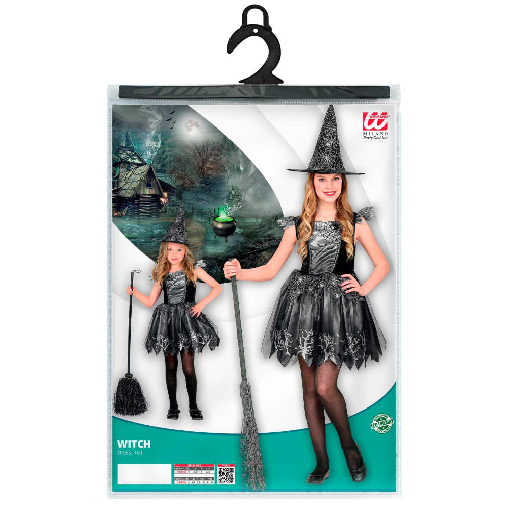 Vestito Carnevale + Accessori Witch Vestito Cappello Scopa Halloween Bambina 2/3 Anni - 9736+03231