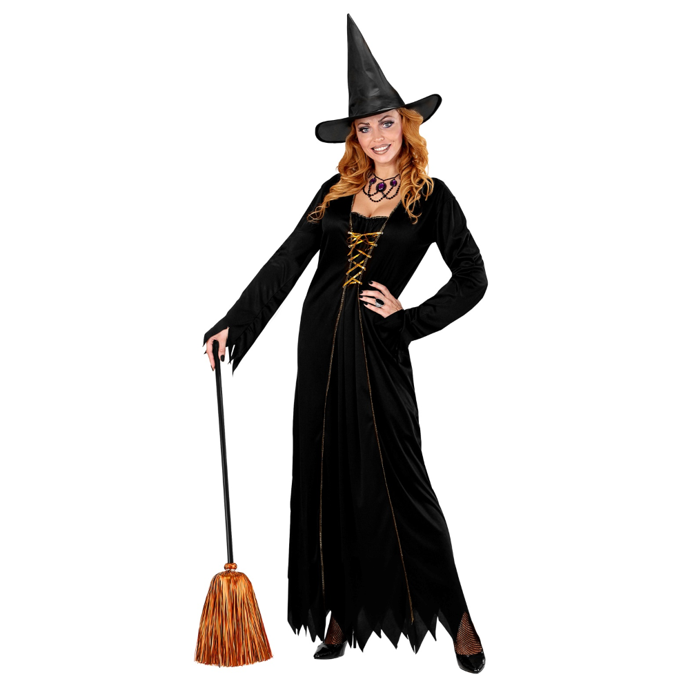 Vestito Carnevale + Accessori Strega Vestito Cappello Scopa Parrucca 8/10 Anni Halloween Bambina - 3857+6279s+52776
