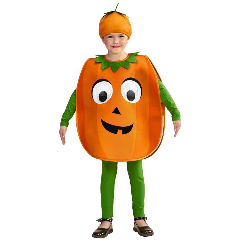 Costume Vestito Abito Travestimento Carnevale Zucca Dagli Occhi Grandi Pettorina e Copricapo 2/4 Anni - 01484