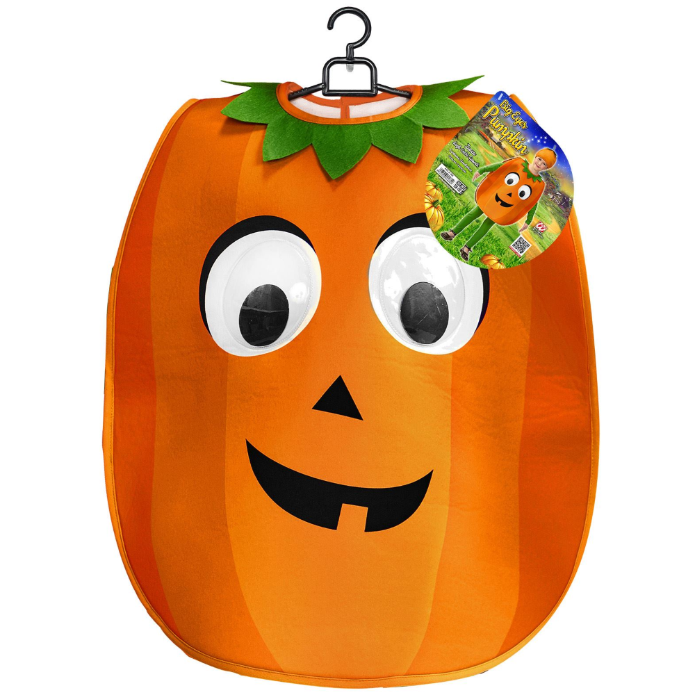 Costume Vestito Abito Travestimento Carnevale Zucca Dagli Occhi Grandi Pettorina e Copricapo 2/4 Anni - 01484