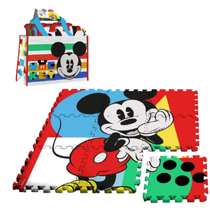 Tappeto con Borsa Mickey Mouse DISNEY Topolino Puzzle 9 Pezzi Antiscivolo Lavabile Cm. 90x90x1 - Wd22011