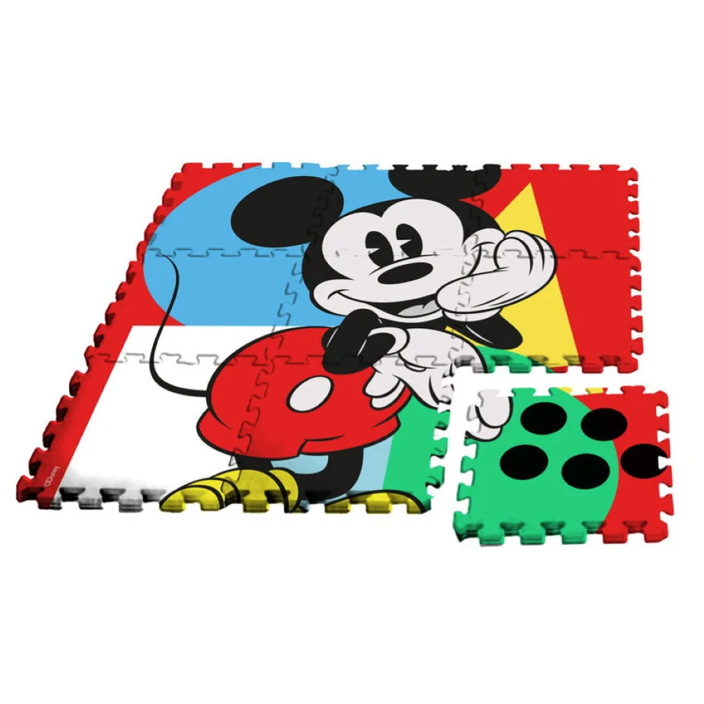 Tappeto con Borsa Mickey Mouse DISNEY Topolino Puzzle 9 Pezzi Antiscivolo Lavabile Cm. 90x90x1 - Wd22011