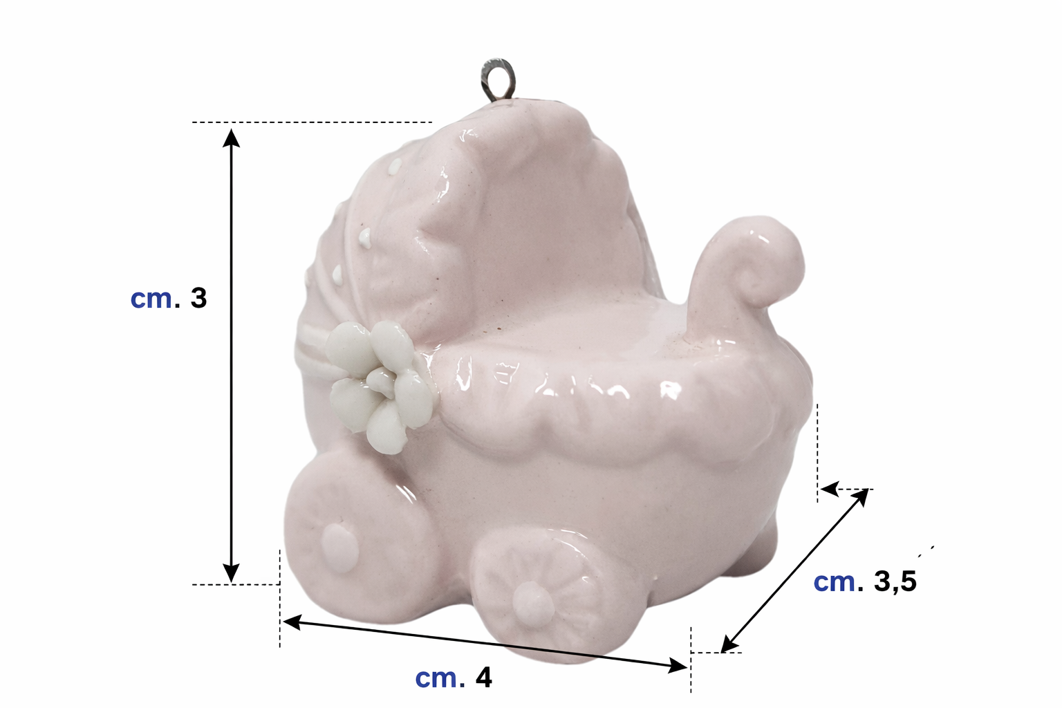 Bomboniera Ciondolo Carrozzina in Porcellana Rosa Oggetti Cerimonie Ilary Queen Personalizzanili