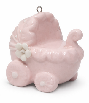 Bomboniera Ciondolo Carrozzina in Porcellana Rosa Oggetti Cerimonie Ilary Queen Personalizzanili