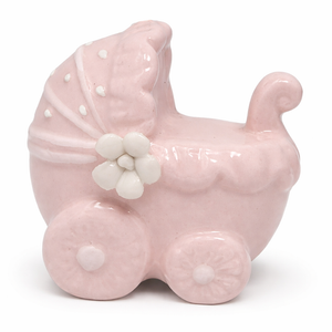 Bomboniera Ciondolo Carrozzina in Porcellana Rosa Oggetti Cerimonie Ilary Queen Personalizzanili